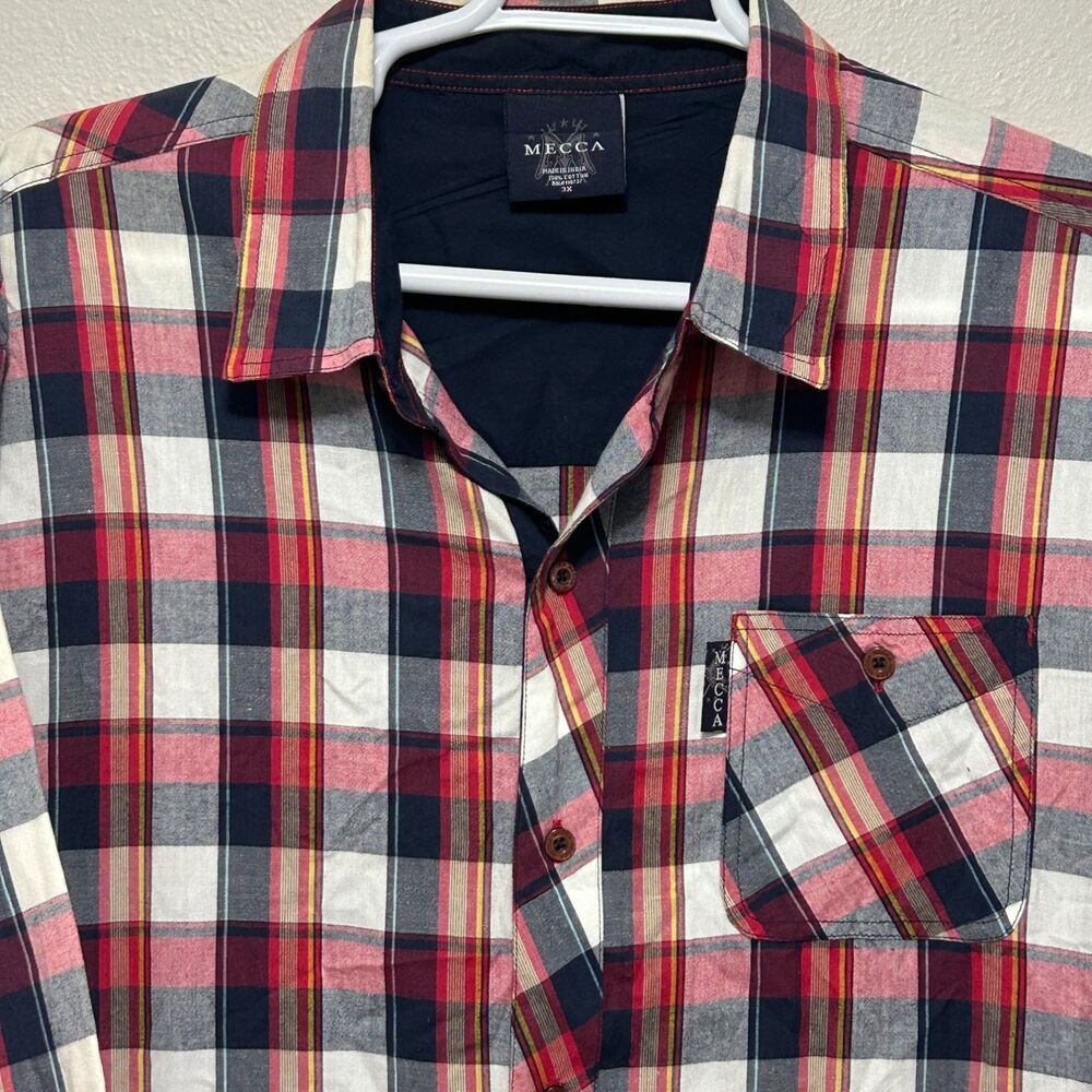Mecca Mens 3X Multicolor Button-Down Short Sleeves Button Sleeve Plaid Down